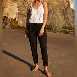 Bella Dahl Pocket Drawstring Waist Joggers in Vintage Black Sz Medium